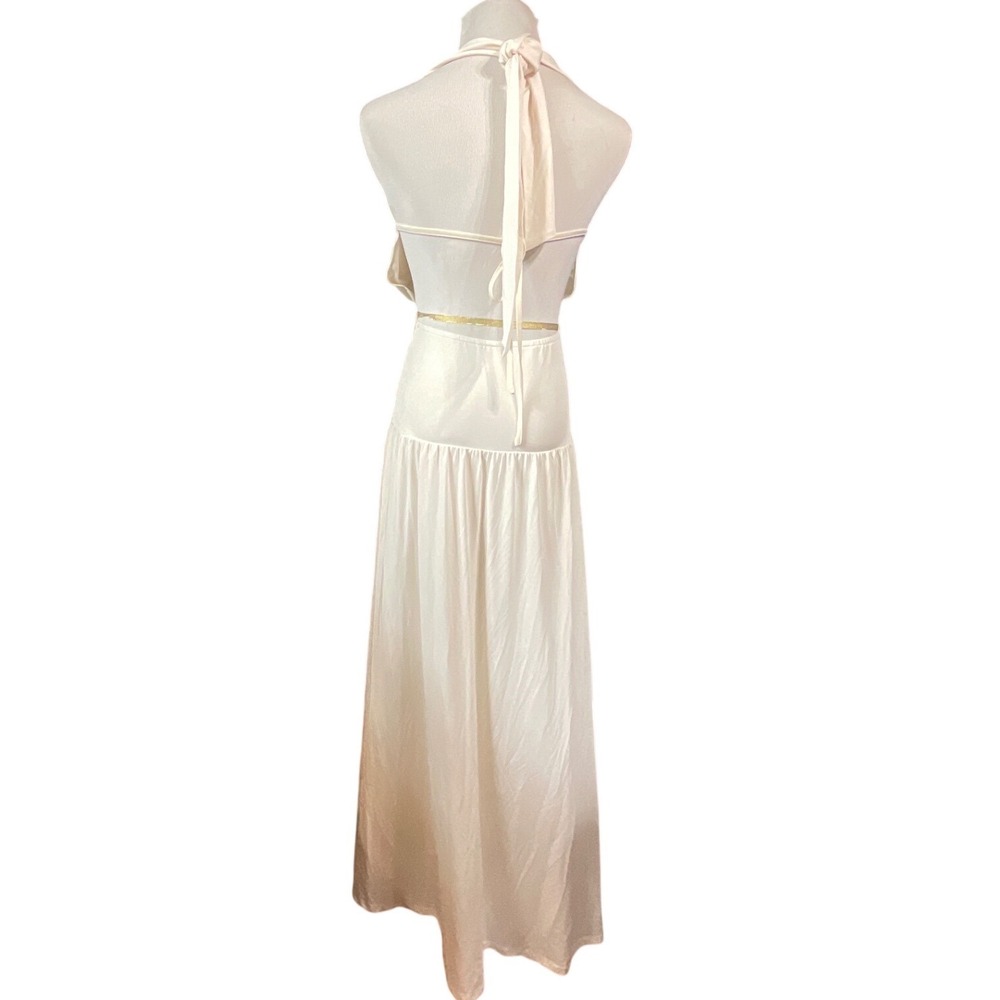 Vintage Maxi Dress Womens S Shell Embellished Halter Plunging Cream Mermaidcore - Picture 3 of 7